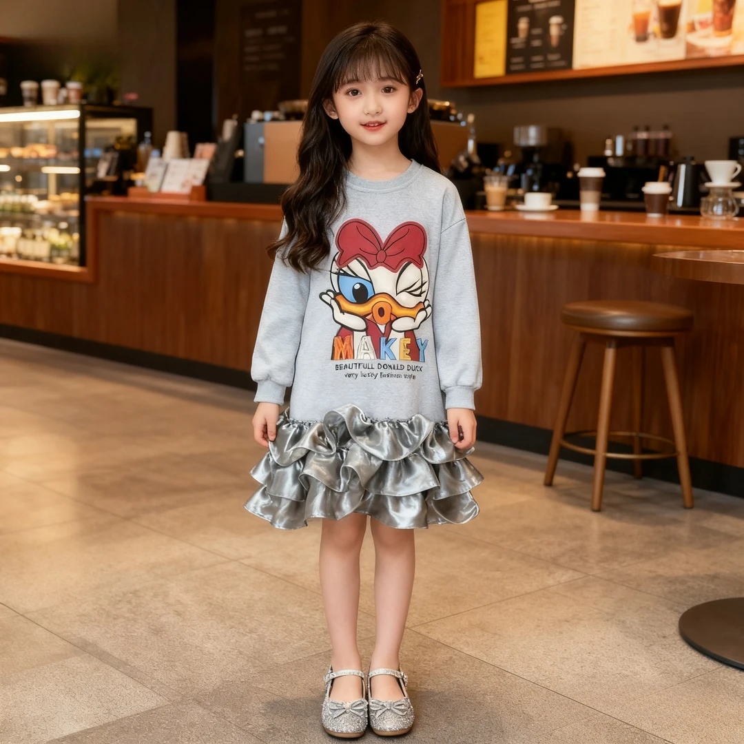 女中大童2025秋装卫衣裙生日连衣裙女童卡通印花韩版秋季公主裙