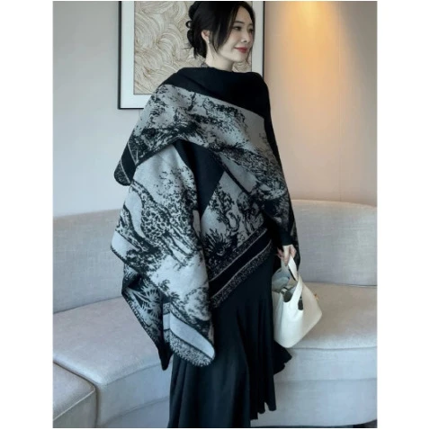 小众设计感开叉斗篷大披肩女秋冬空调房保暖双面针织高端披风外搭