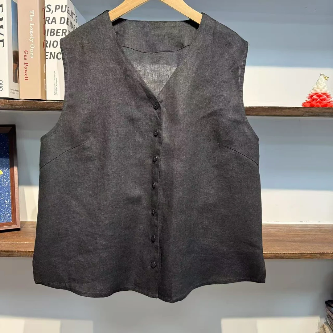 【左耳与麻】2025夏季新款100%汉麻老钱风马甲简约百搭时尚52102