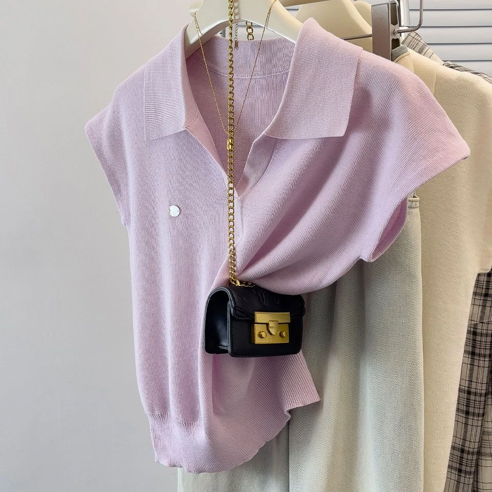 【80-200斤】Polo领冰丝短袖T恤女夏季宽松遮肚巨遮洋气衣服女