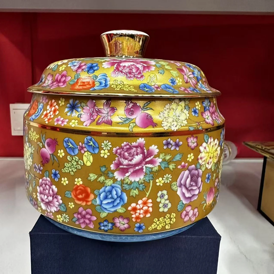 珐琅彩万花炖盅黄/一件其中一件