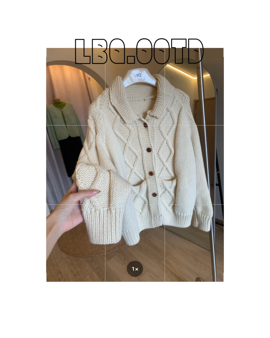 【李不清】奶霜～秋冬新款加厚翻领复古绞花插肩袖毛衣外套