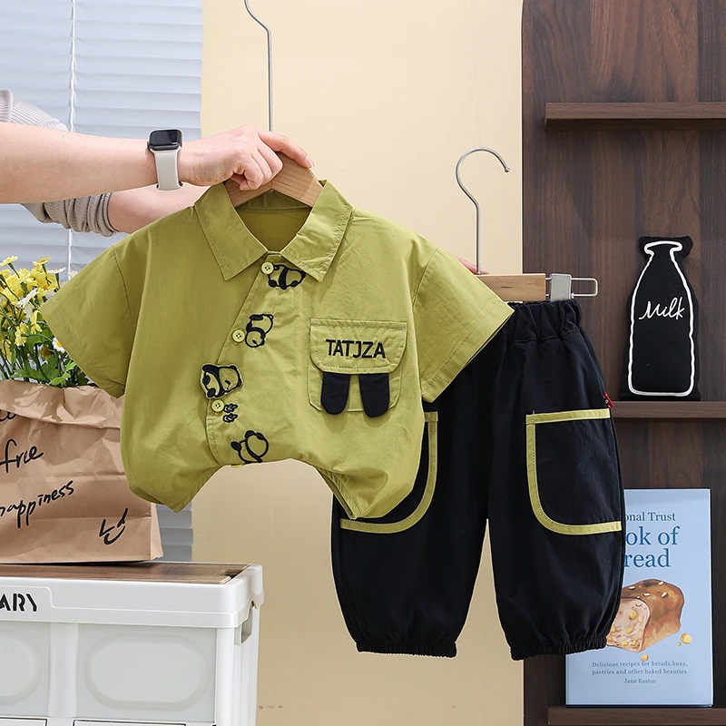 男宝宝夏装套装洋气男童夏季薄款短袖衬衫两件套夏天小童婴儿童装