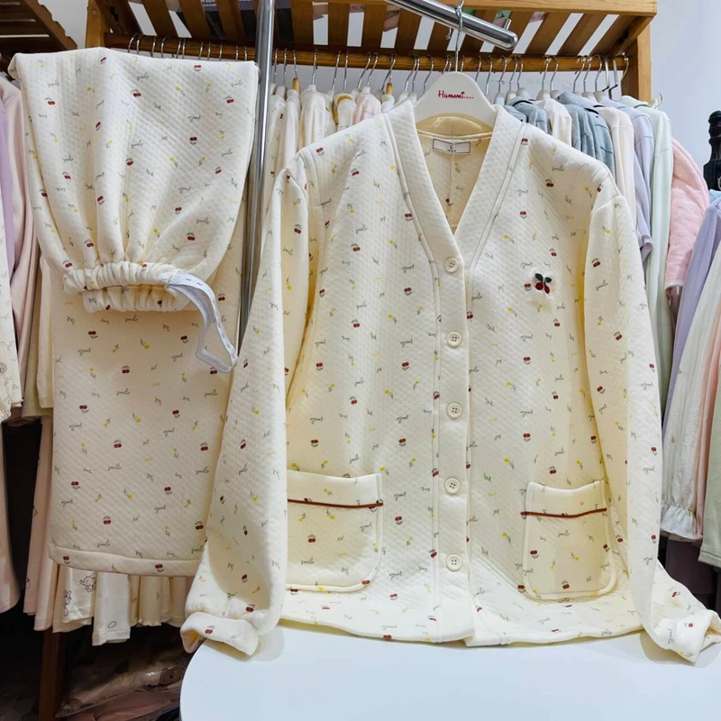 08V领秋冬加厚空气棉孕妇睡衣待产哺乳月子服喂奶家居服套装清新