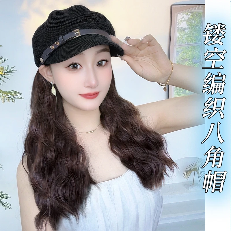 夏季款镂空透气八角帽子假发一体气质百搭