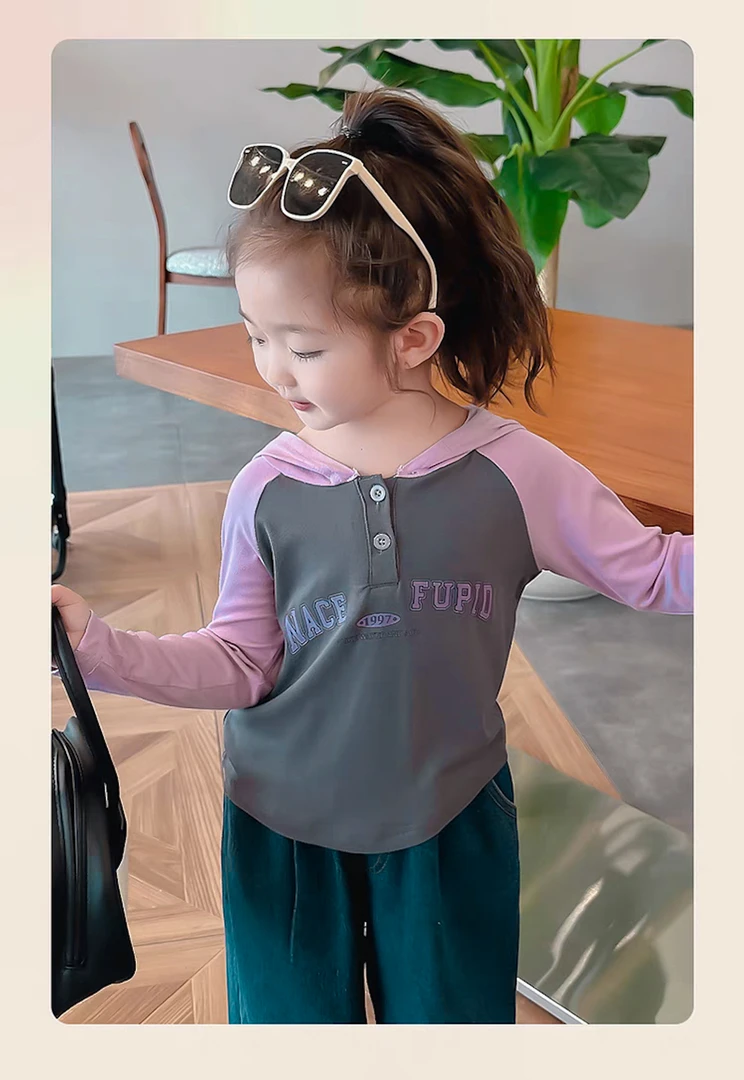 4947洋气儿童装宝宝春秋季韩版上衣女童休闲连帽长袖卫衣