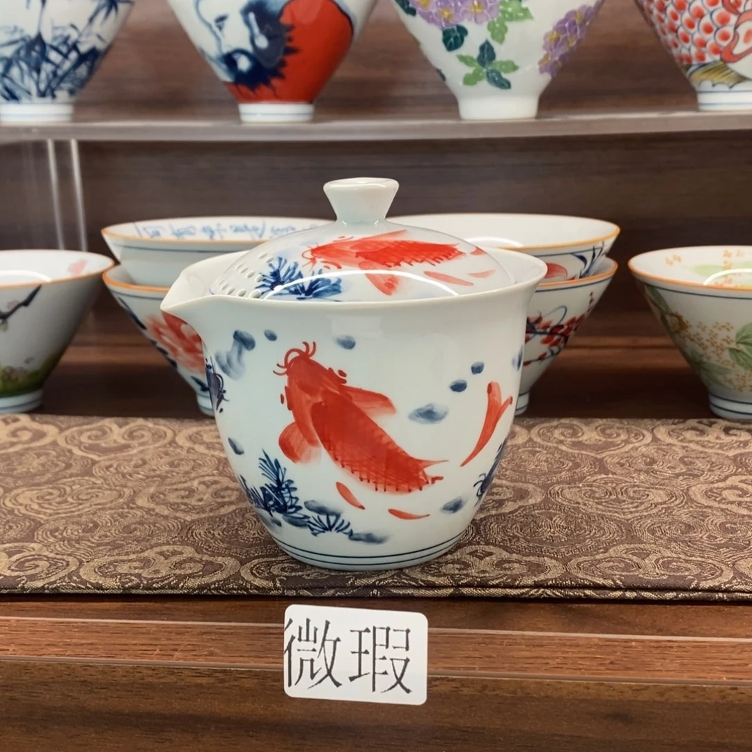 釉下手绘茶具微瑕手工绘制