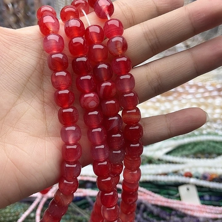 未镶嵌玛瑙/玉髓珠宝半成品一条10/8mm左右龙鳞凤血老型珠