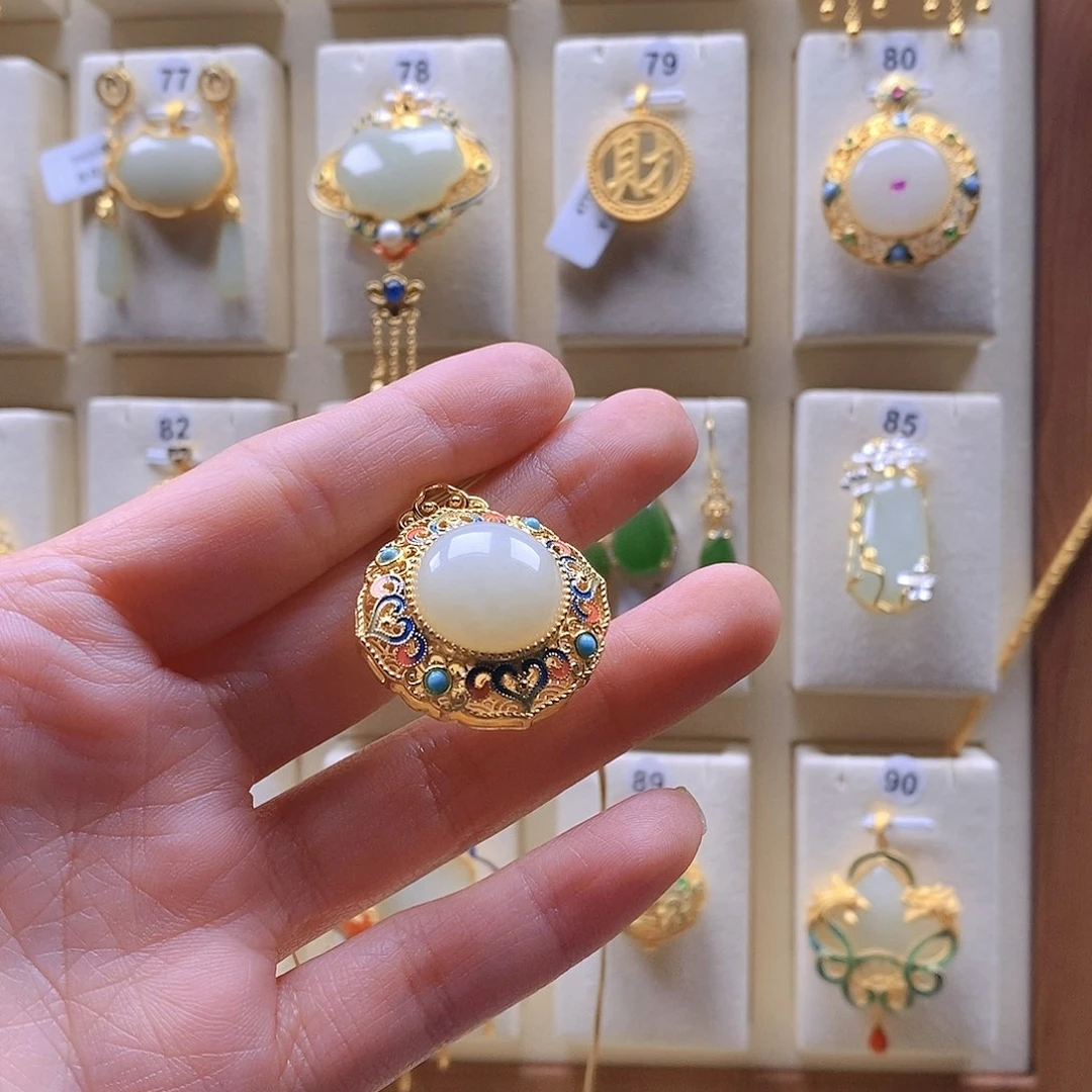 和田玉颈饰银S925镶嵌