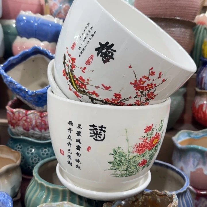 凑9块包邮，有孔，陶瓷花盆