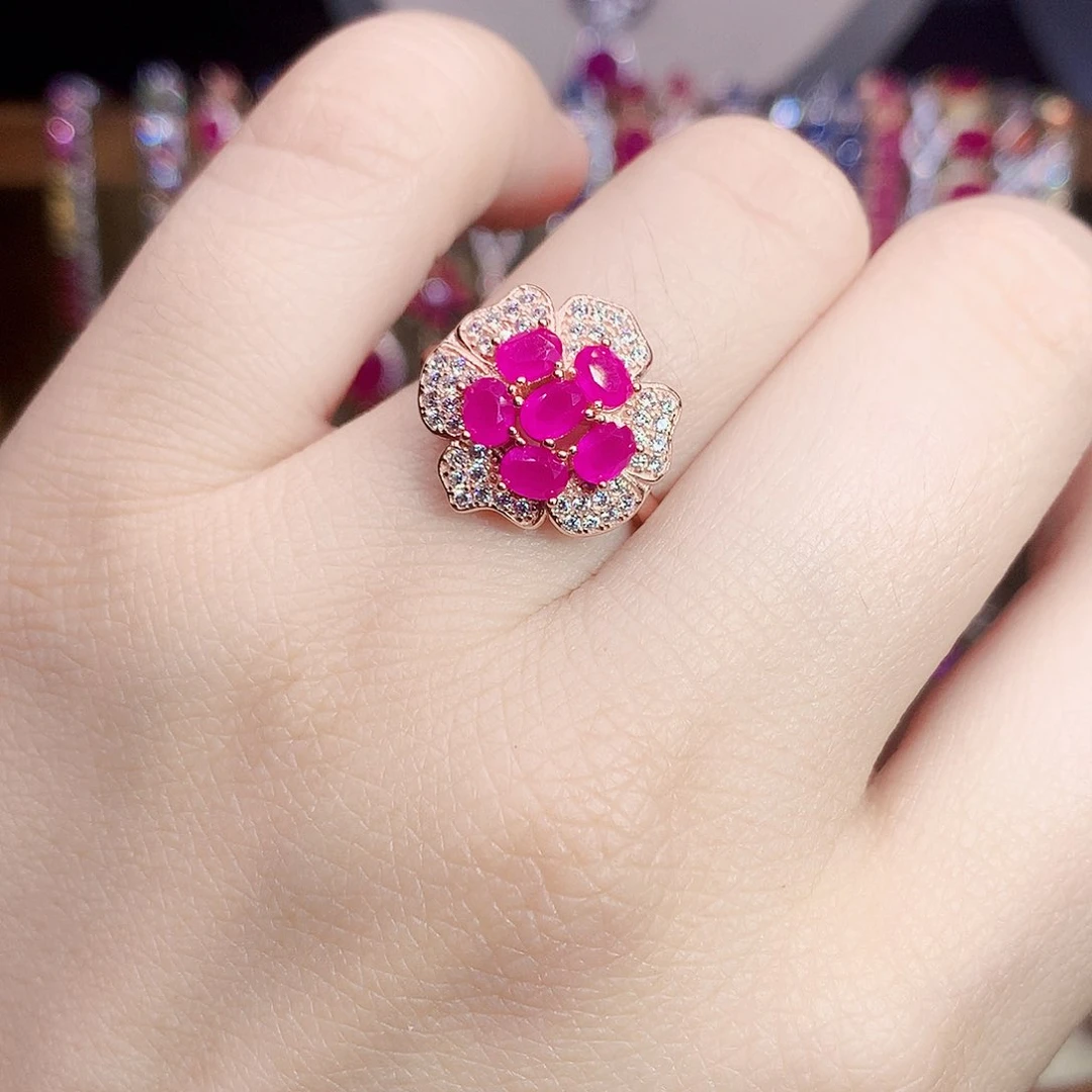 红宝石戒指银S925镶嵌