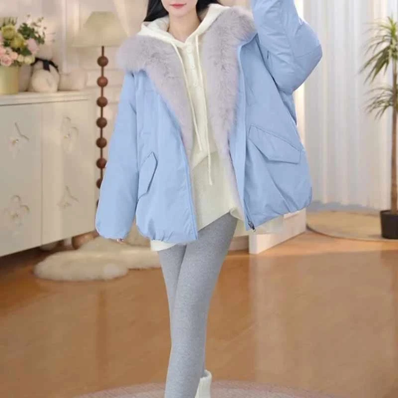 【多巴胺新年】香朵儿2025冬新款可拆卸大毛领拉链外套御寒保暖棉服