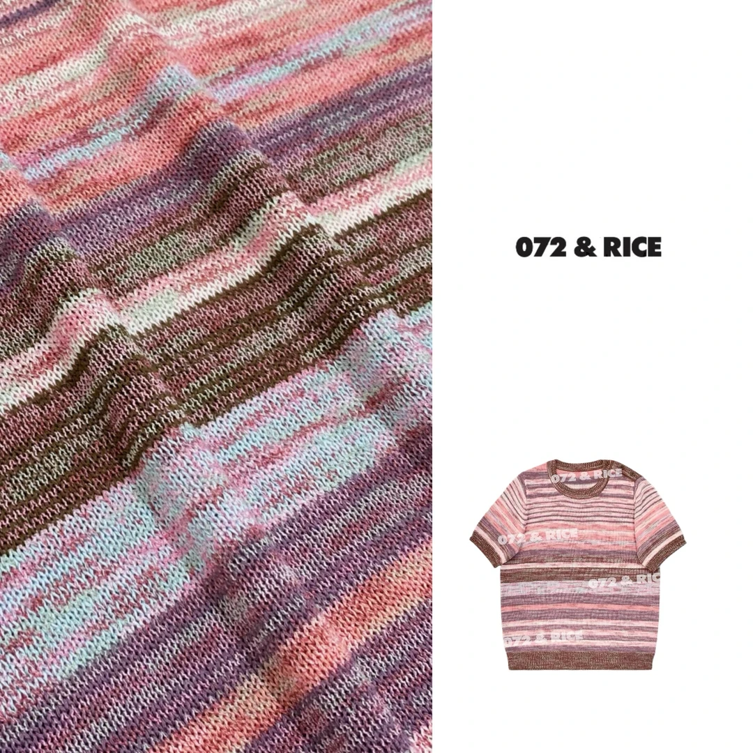 072 & RICE【玫瑰千层】夏季休闲圆领短袖针织衫 32SJ88