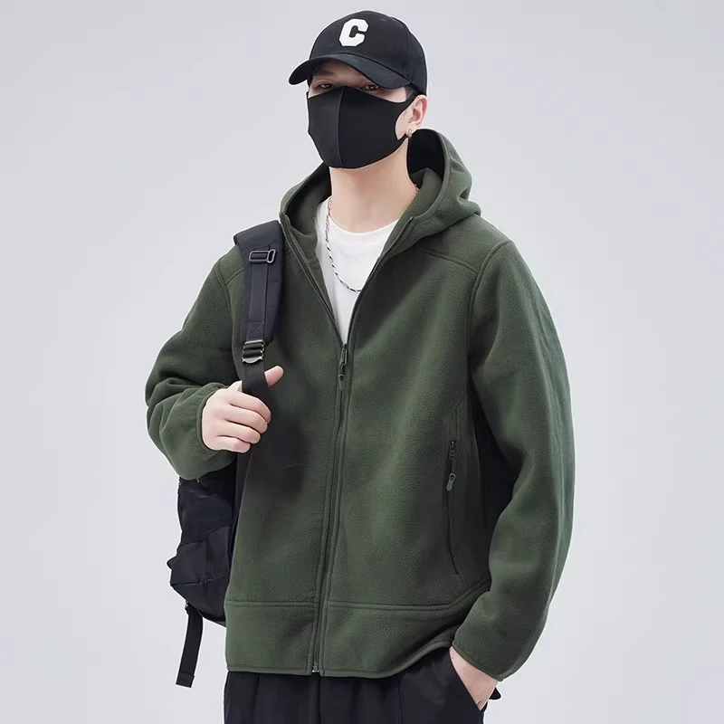 RSRDDY摇粒绒开衫卫衣男春秋冬季2025新款宽松休闲连帽外套潮加厚