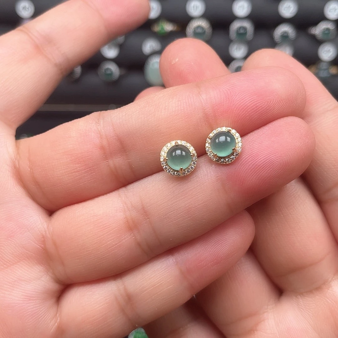 翡翠银S925镶嵌耳饰自*人Oooooooo