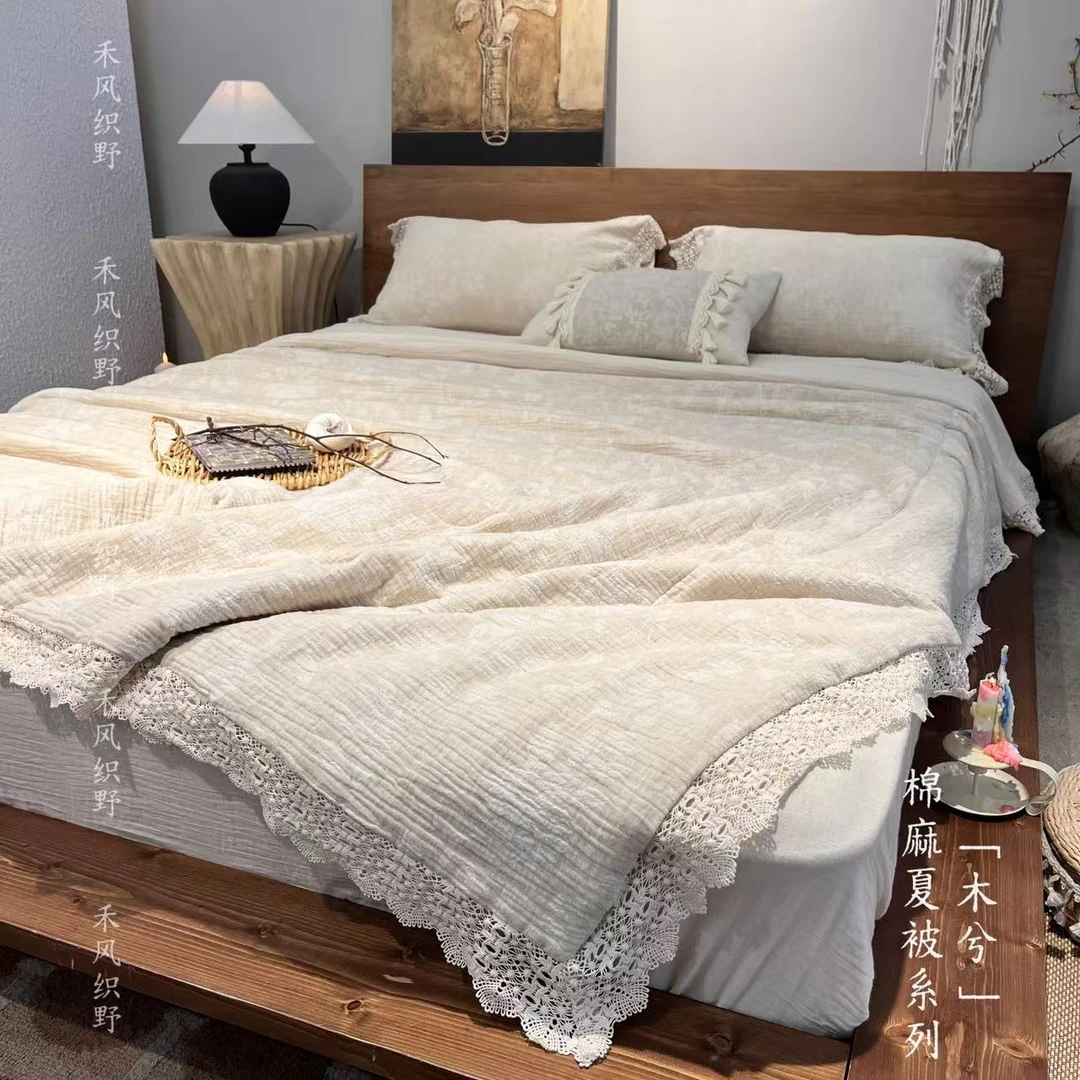 【禾风织野-棉麻夏被】亚麻棉麻蕾丝花边夏被法式复古夏凉被