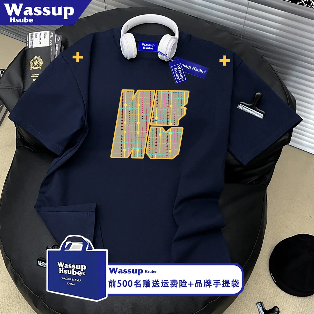 WASSUP HSUBE100%纯棉潮牌美式复古宽松短袖T恤男女百搭情侣上衣