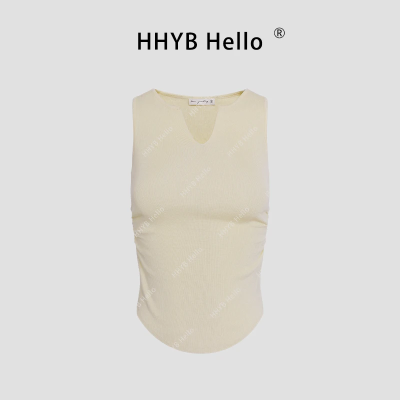 HHYB Hello抽褶设计感无袖针织吊带背心2025新款掐腰上衣女M1030