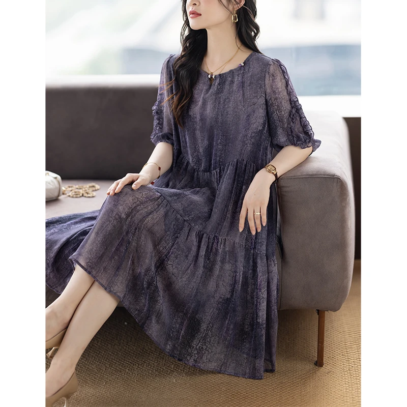 气质MM民族风夏季大码花语连衣裙中长裙拼接休闲百搭宽松韩版圆领