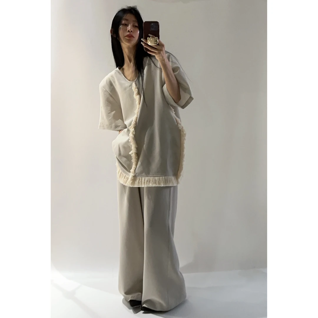 20279-1（定制款NO退NO换）大牌感流苏麻感半袖套装