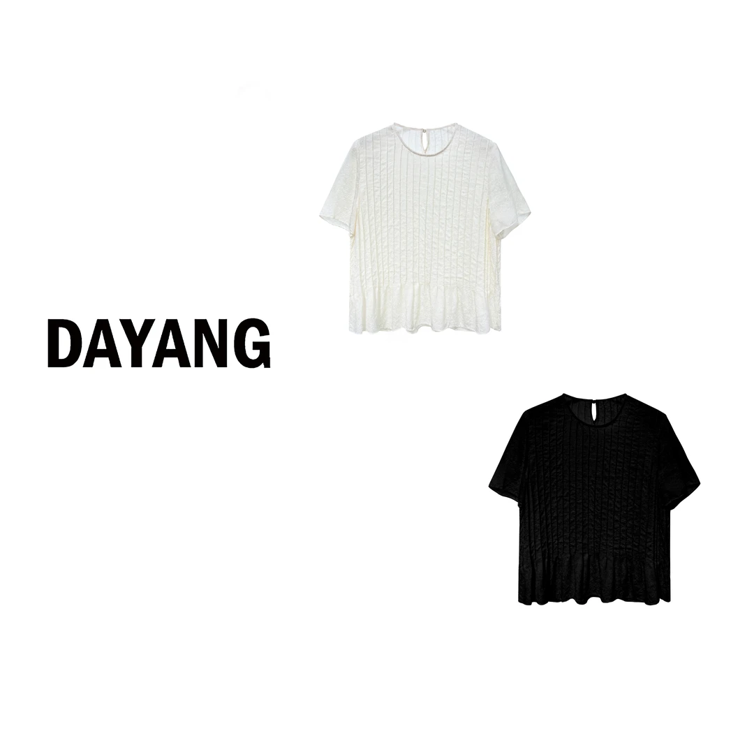 【DAYANG】打条T 风琴压褶短袖圆领衬衫