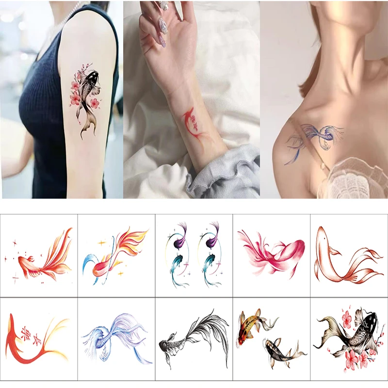 纹身贴防水持久女款彩色锦鲤鱼金鱼锁骨可洗学生ins可爱网红贴纸