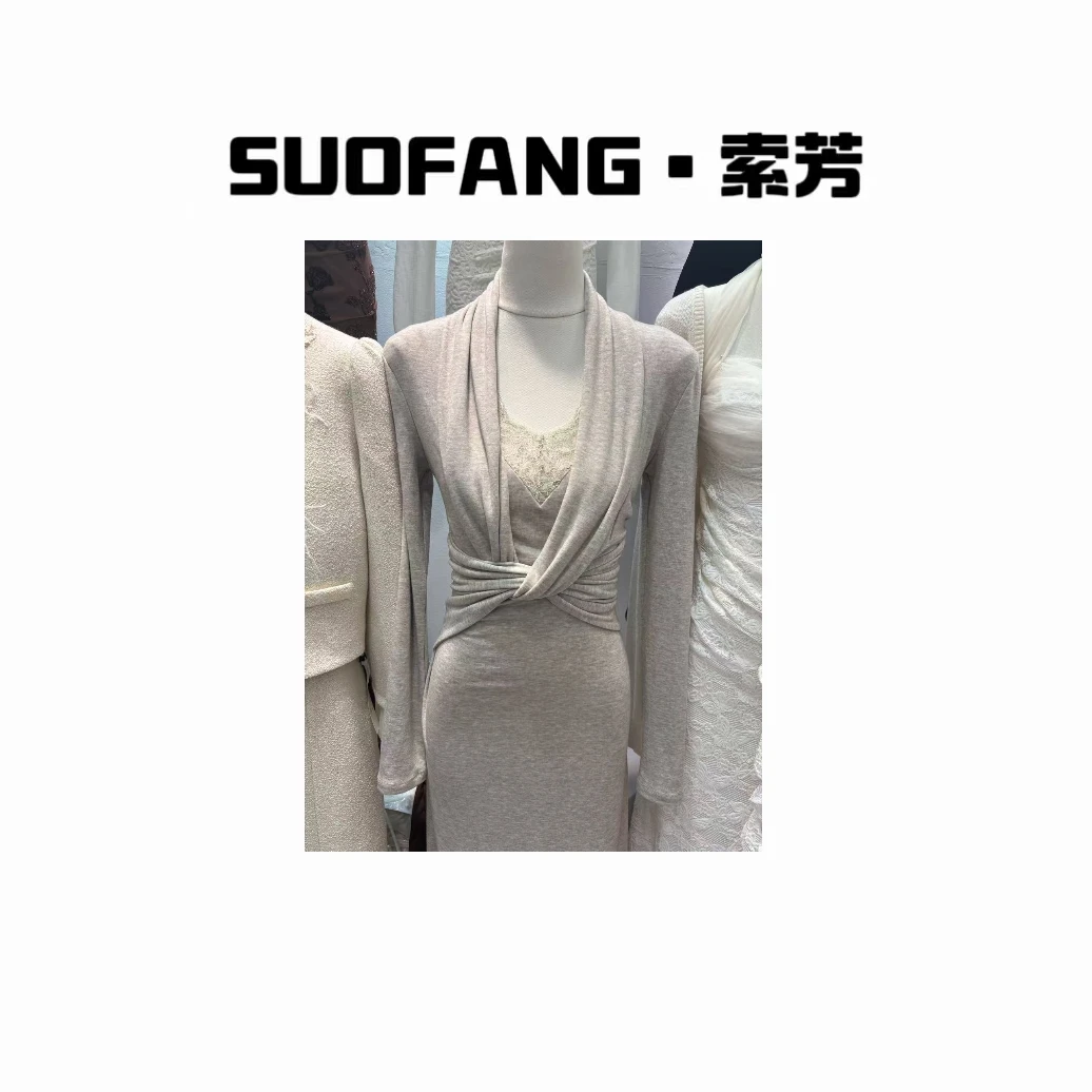 新品上市 法式气质V领扭结针织连衣裙2020