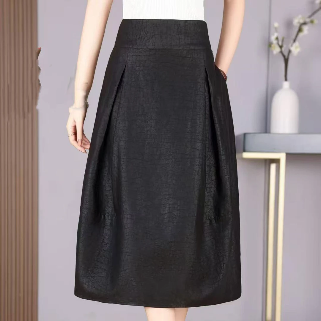 六米香云纱花苞半身裙龟裂纹桑蚕丝A字高腰复古5827大摆裙