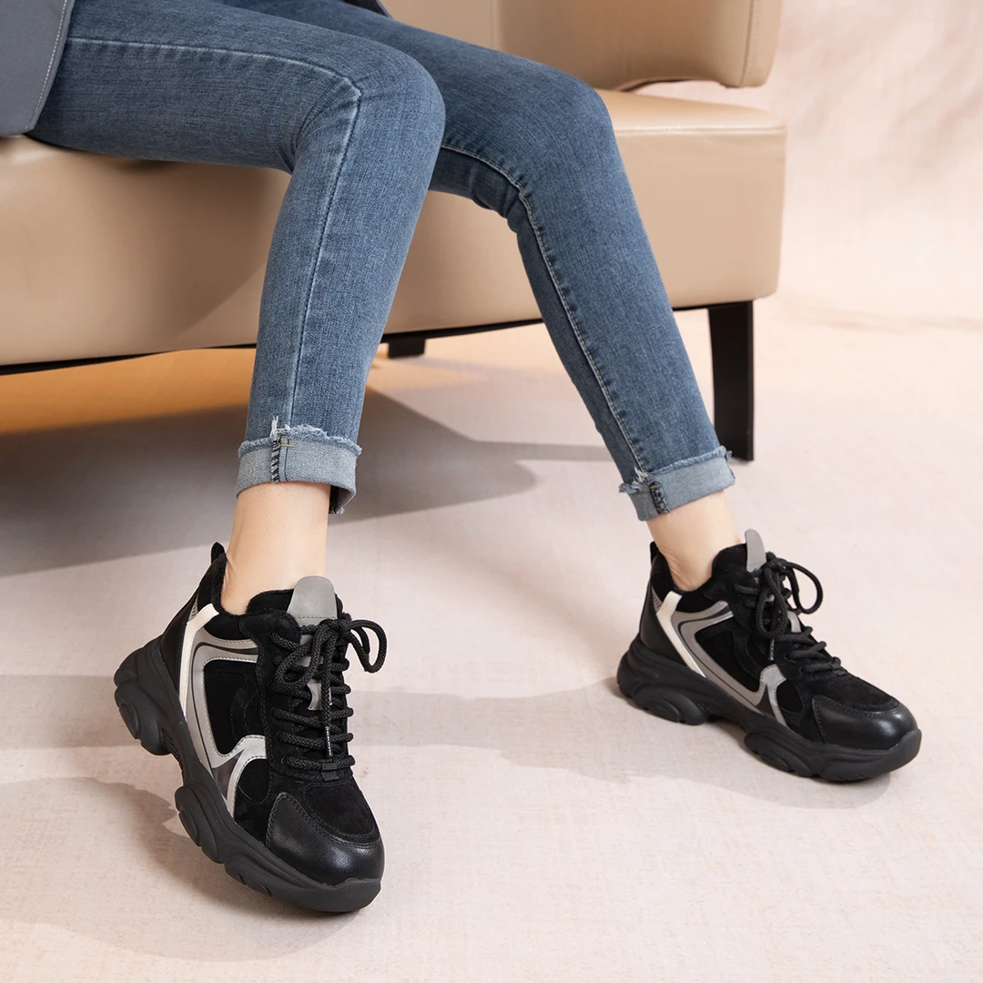 沙驰【绒里】休闲老爹鞋时尚百搭运动鞋通勤休闲鞋女靴