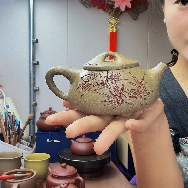 封***山茶壶紫砂景舟石瓢半手，封釉260毫升，青段