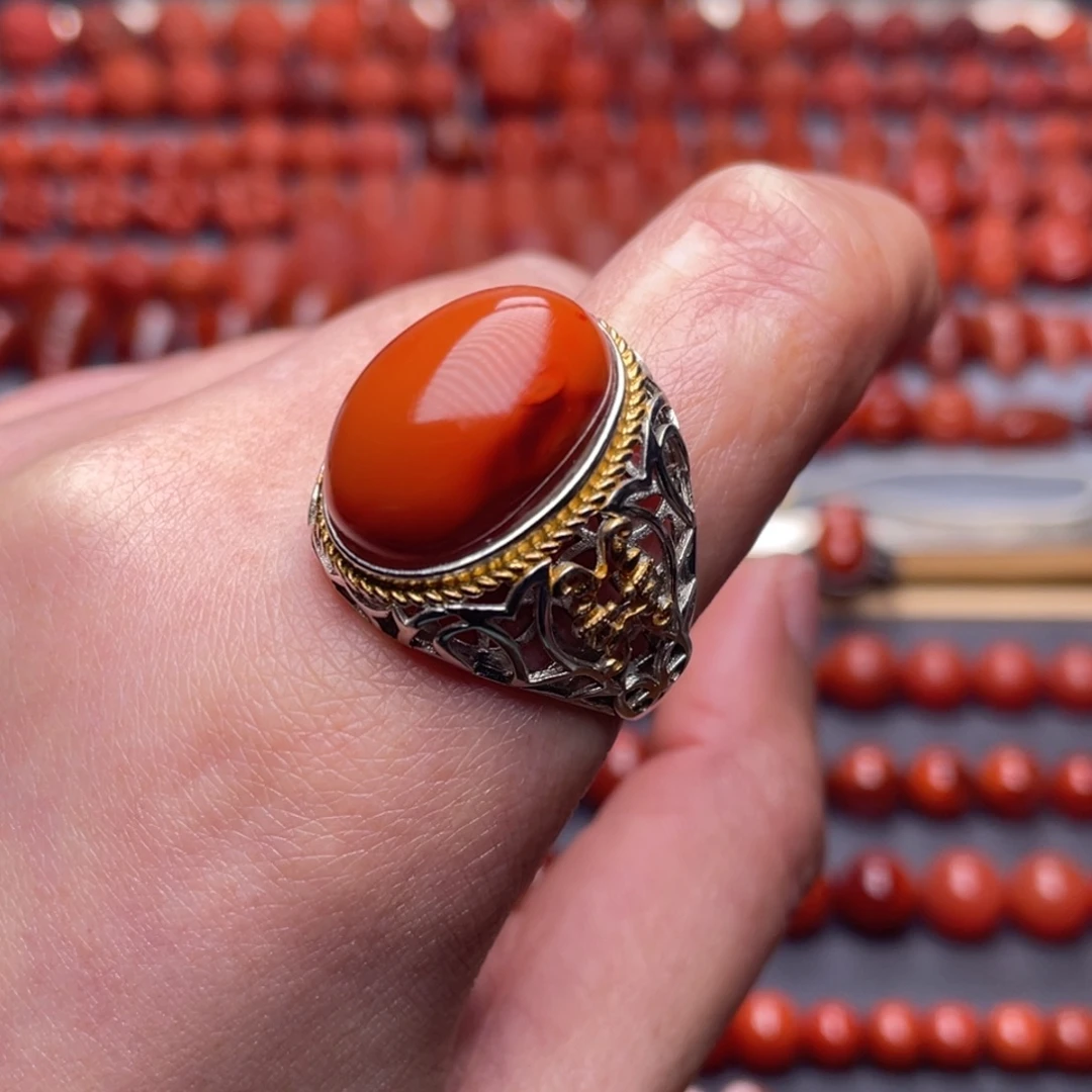 南红玛瑙未镶嵌其他W精品原矿瓦西双色满肉男戒