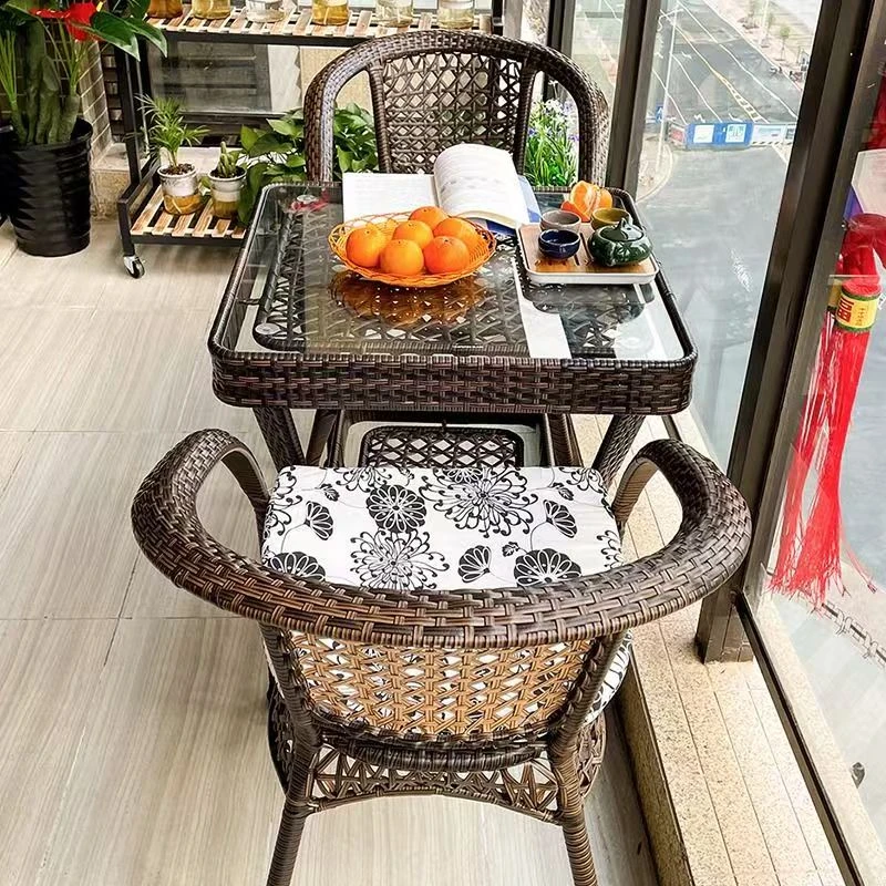 户外桌椅庭院露天防水防晒藤编组合室外休闲藤椅三件套阳台茶桌椅