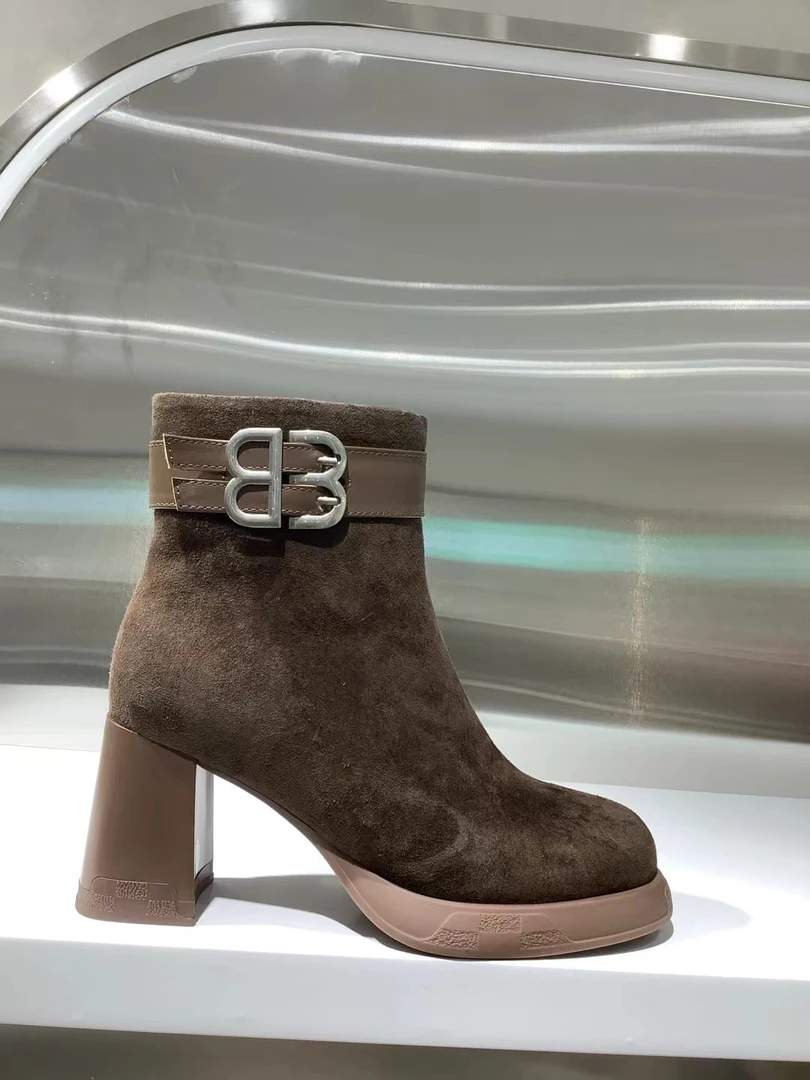 翻毛牛皮9527-03DM方跟跟鞋女高跟羊毛