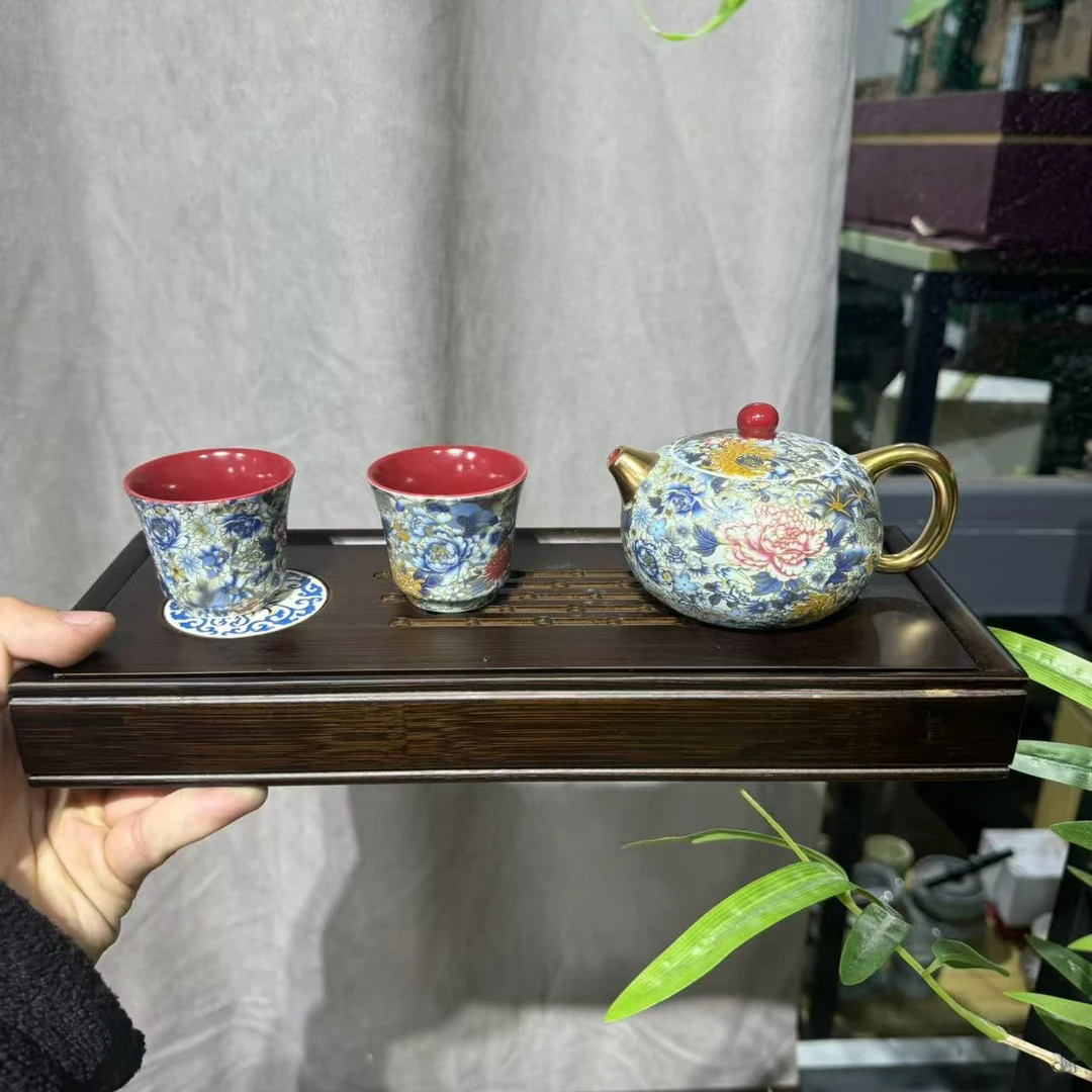 【中国邮政专属链接】衡山社珐琅宫廷红盖碗茶壶套组 bb045