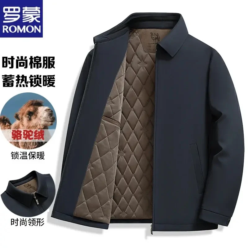 罗蒙2025新款式中年男士冬季翻领商务风休闲保暖棉服外套爸爸