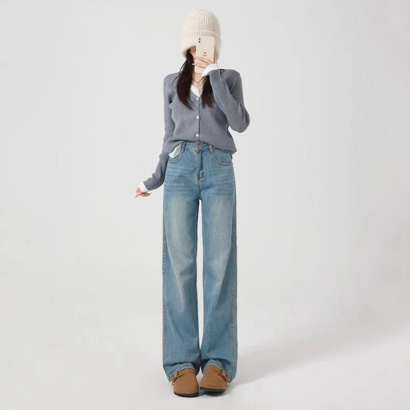 法芬图高腰阔腿牛仔裤女2025新款宽松直筒显瘦垂感春秋拖地裤子