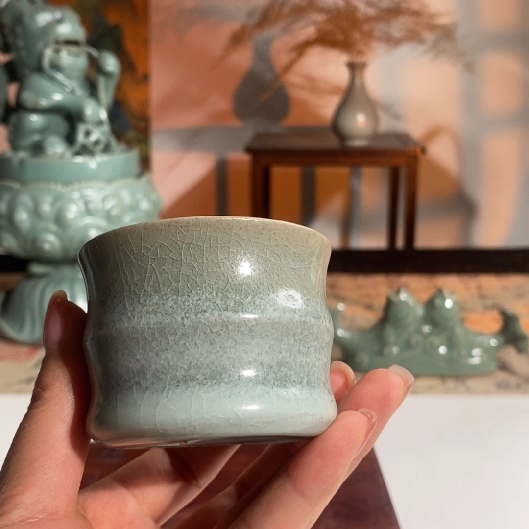 微瑕柴烧窑变竹节杯