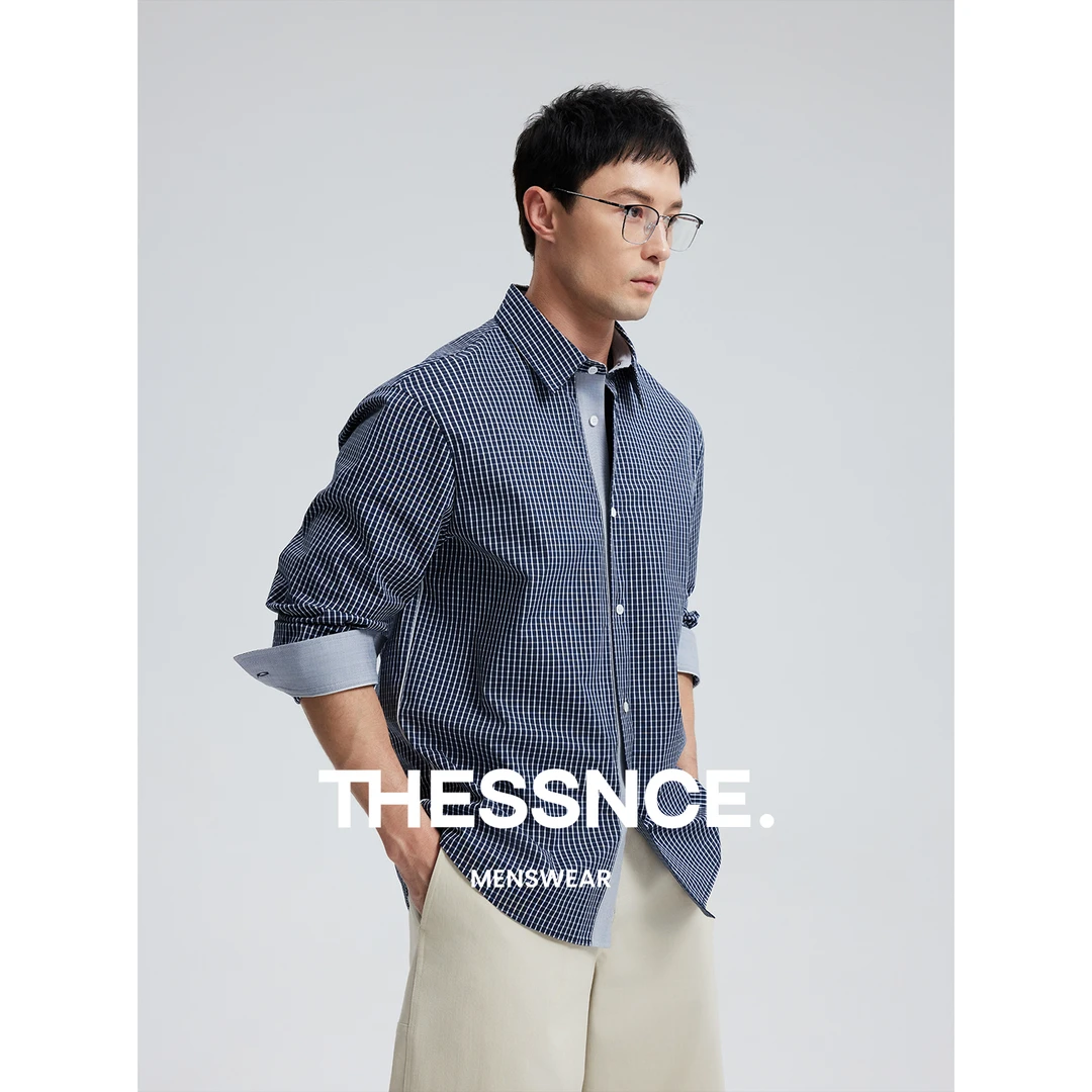 THESSNCE 色织提花维希格镶边子母带拼接衬衫夏季宽松休闲外套男