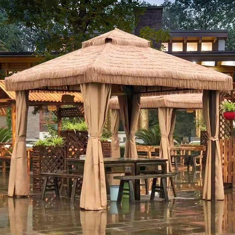 户外庭院休闲茅草凉亭室外农庄果园仿真稻草遮阳棚露天农家乐亭子