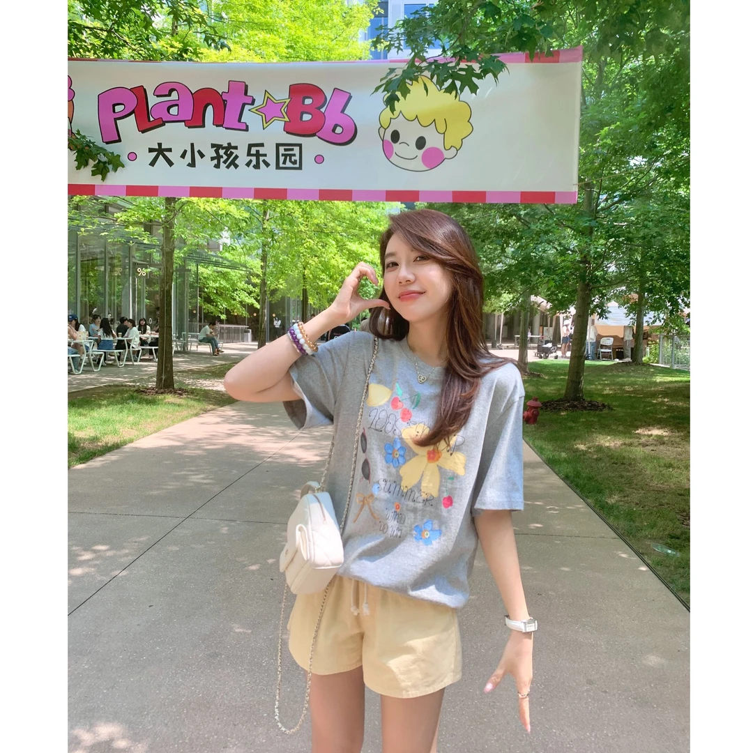 CHERI.Z手绘印花圆领纯棉短袖t 休闲夏季百搭宽松设计感