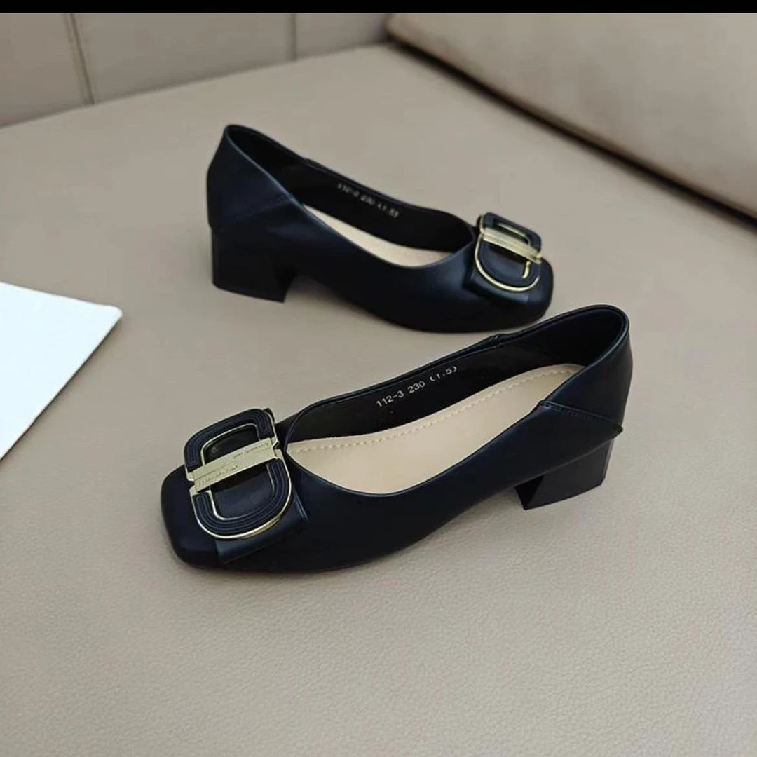 2396 新款时尚舒适粗跟方头百搭单鞋