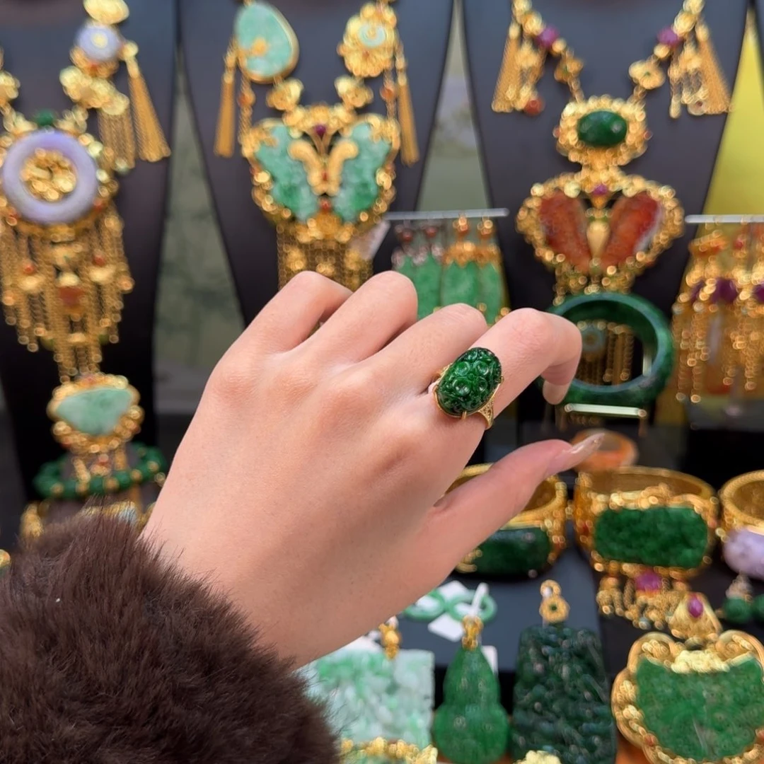 翡翠银S925镀金镶嵌戒指福利