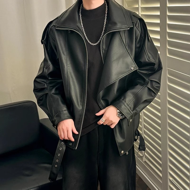 皮衣外套男美式复古小众设计感双翻领机车服高级感痞帅男士秋冬季