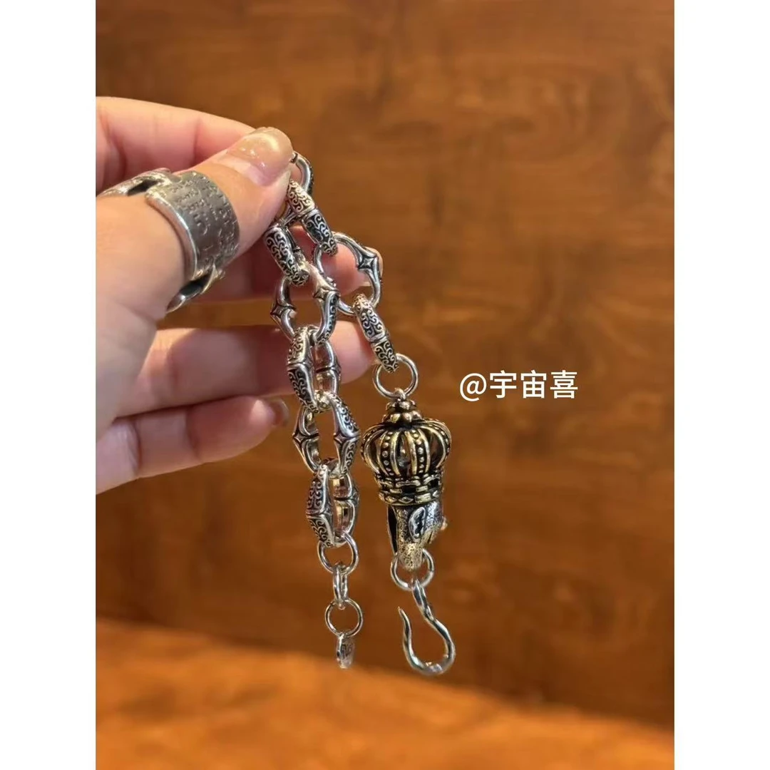 铜合金手链 F2-049【镀银超重工皇冠小丑全立体浮雕手链】