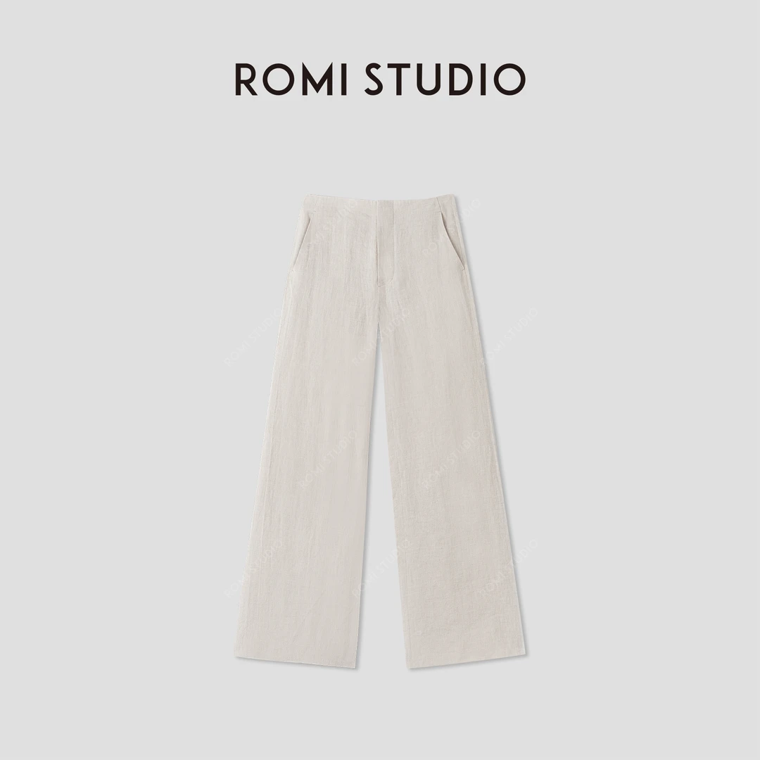 ROMI STUDIO“质感亚麻”100%雨露麻轻薄宽松直筒休闲裤 RWCLXM2871