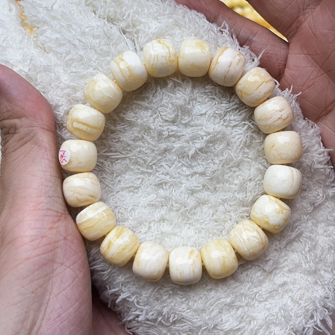 蜜蜡未镶嵌手链瓷白虎皮纹12.5mm