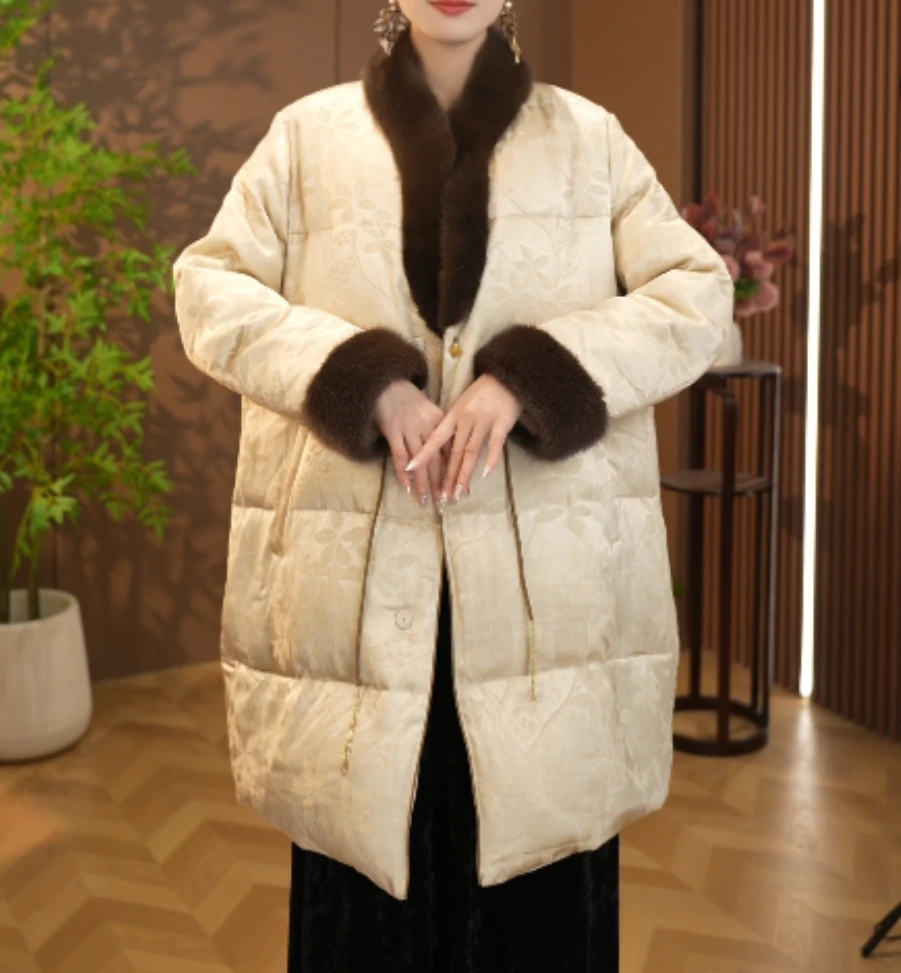 【白月光】2024D0741新中式国风提花冬季新款宽松加厚外套—林林