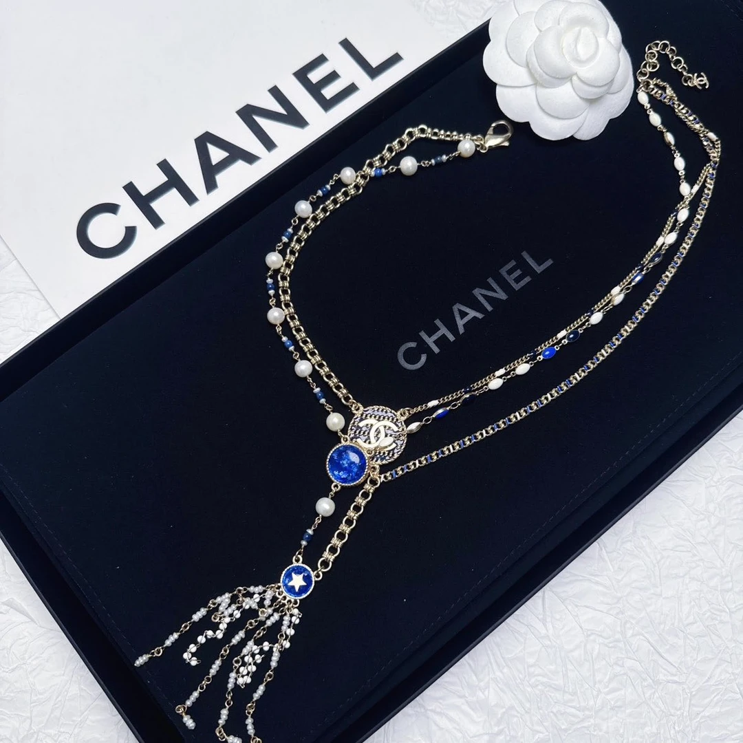 95新 Chanel/香奈儿 柚礼中古/香奈儿蓝埃及多层流苏项链CG501172