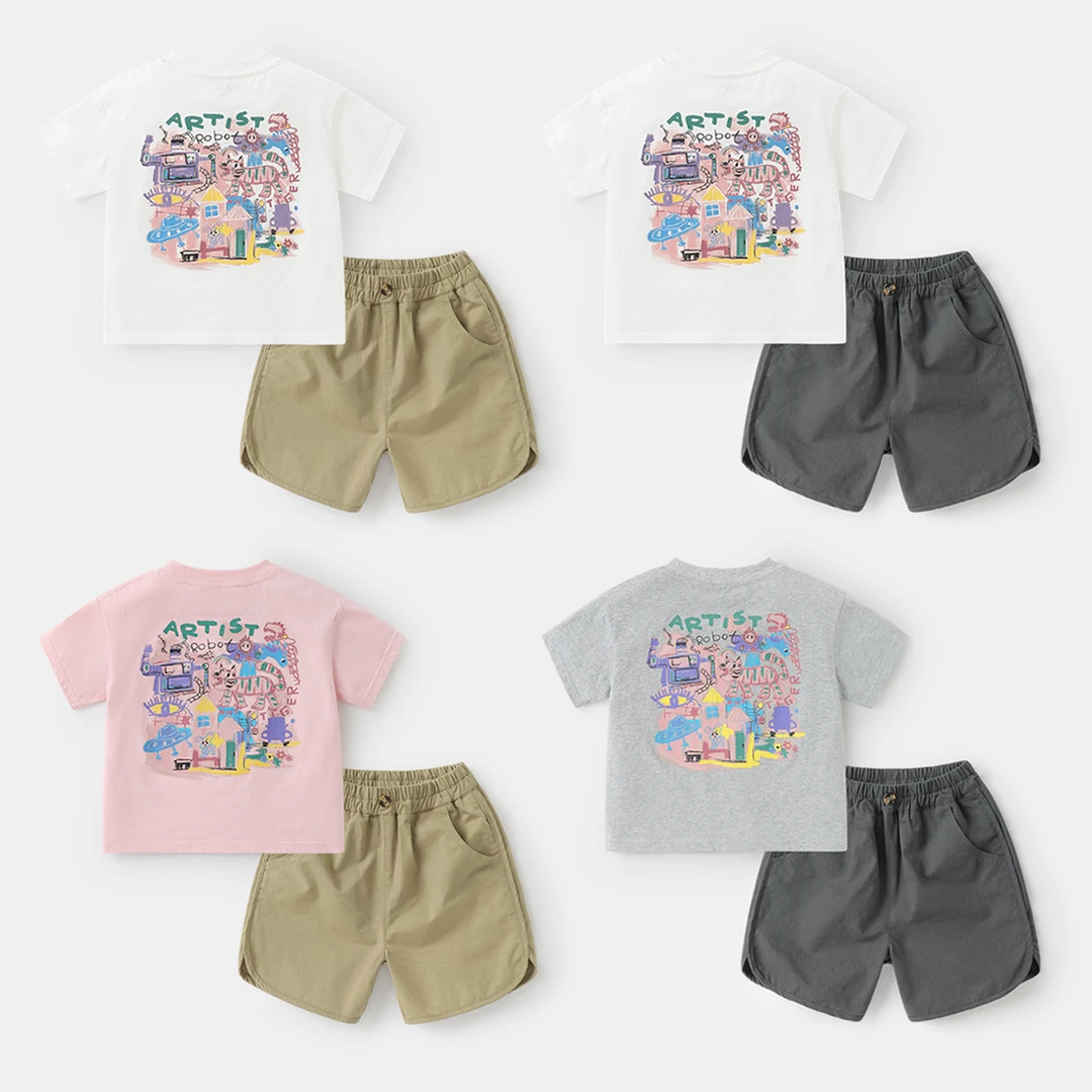 右欧童装男童纯棉短袖两件套装儿童宝宝夏装夏款洋气炸街潮UZ864