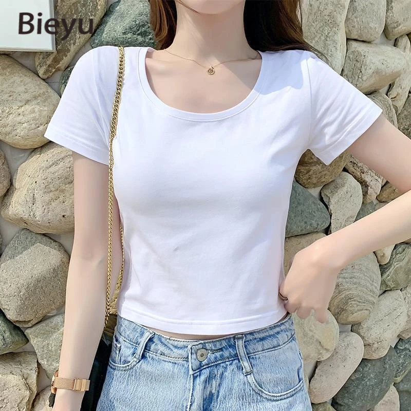白色螺纹短袖T恤女紧身短款2024年夏季高腰设计感露脐上衣ins潮流